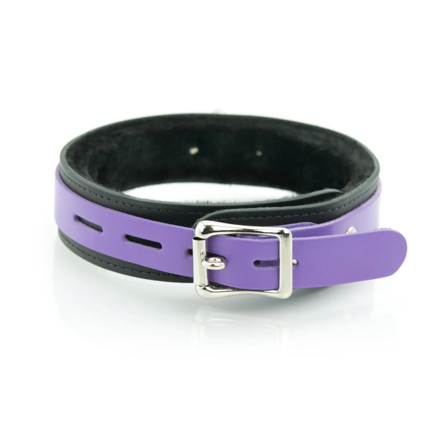 1 Ring Bondage Leather Slave Collar with Faux Fur Lining