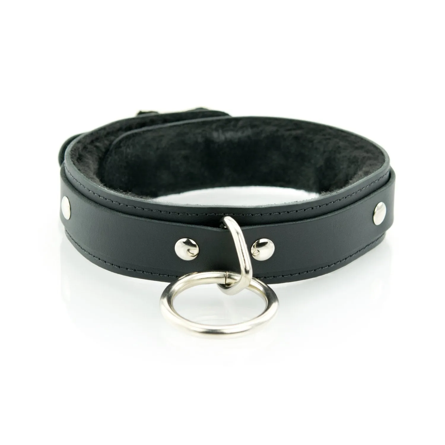 1 Ring Bondage Leather Slave Collar with Faux Fur Lining