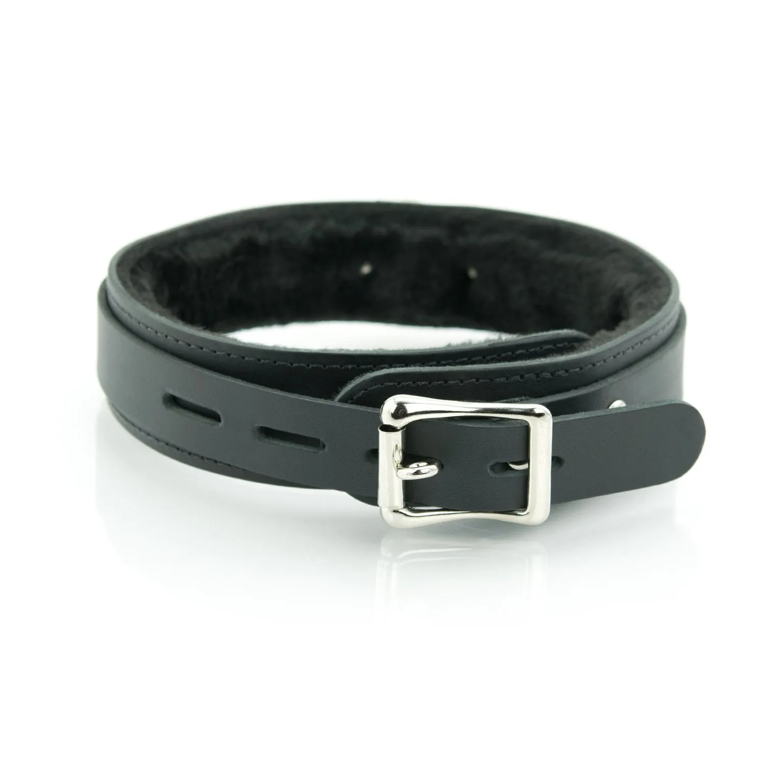 1 Ring Bondage Leather Slave Collar with Faux Fur Lining
