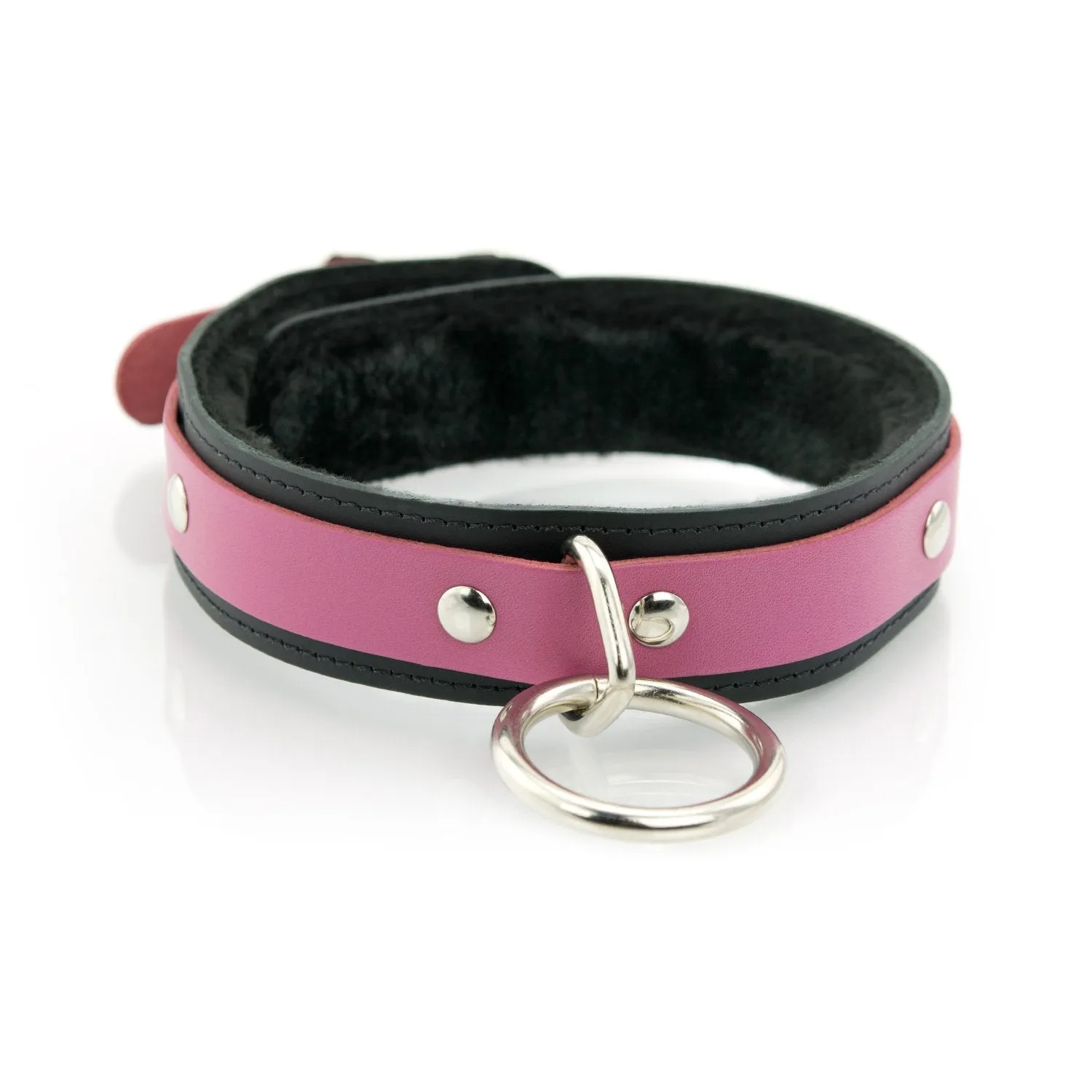 1 Ring Bondage Leather Slave Collar with Faux Fur Lining