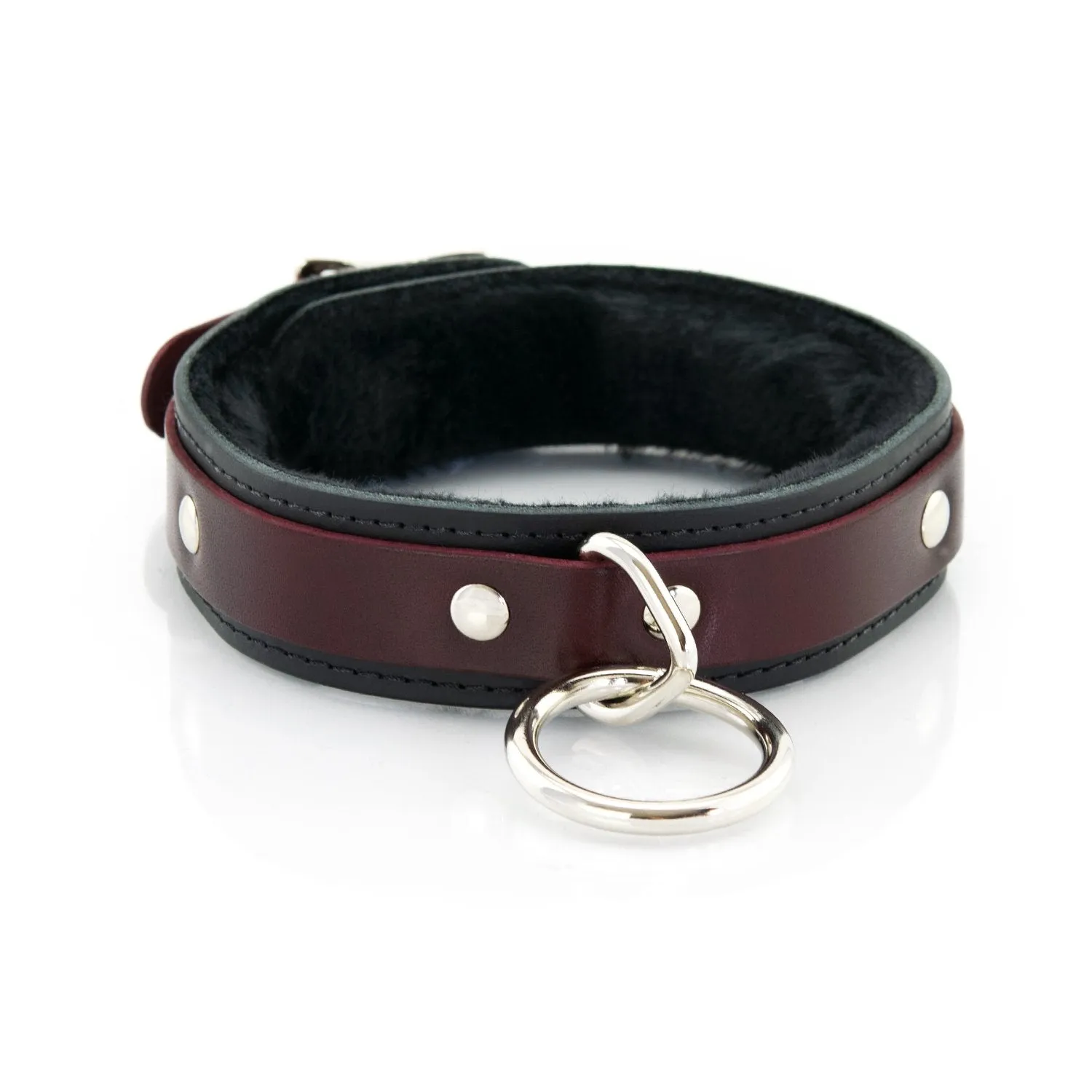 1 Ring Bondage Leather Slave Collar with Faux Fur Lining