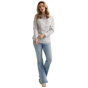 112345406 Wrangler Women's Retro Long Sleeve Dress Top - Blue & White