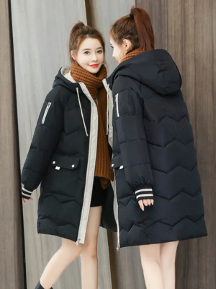 2022 Winter Women Jacket Coats Long Parkas Female Down cotton Hooded Overcoat Thick Warm Jackets Windproof Casual Student Coat