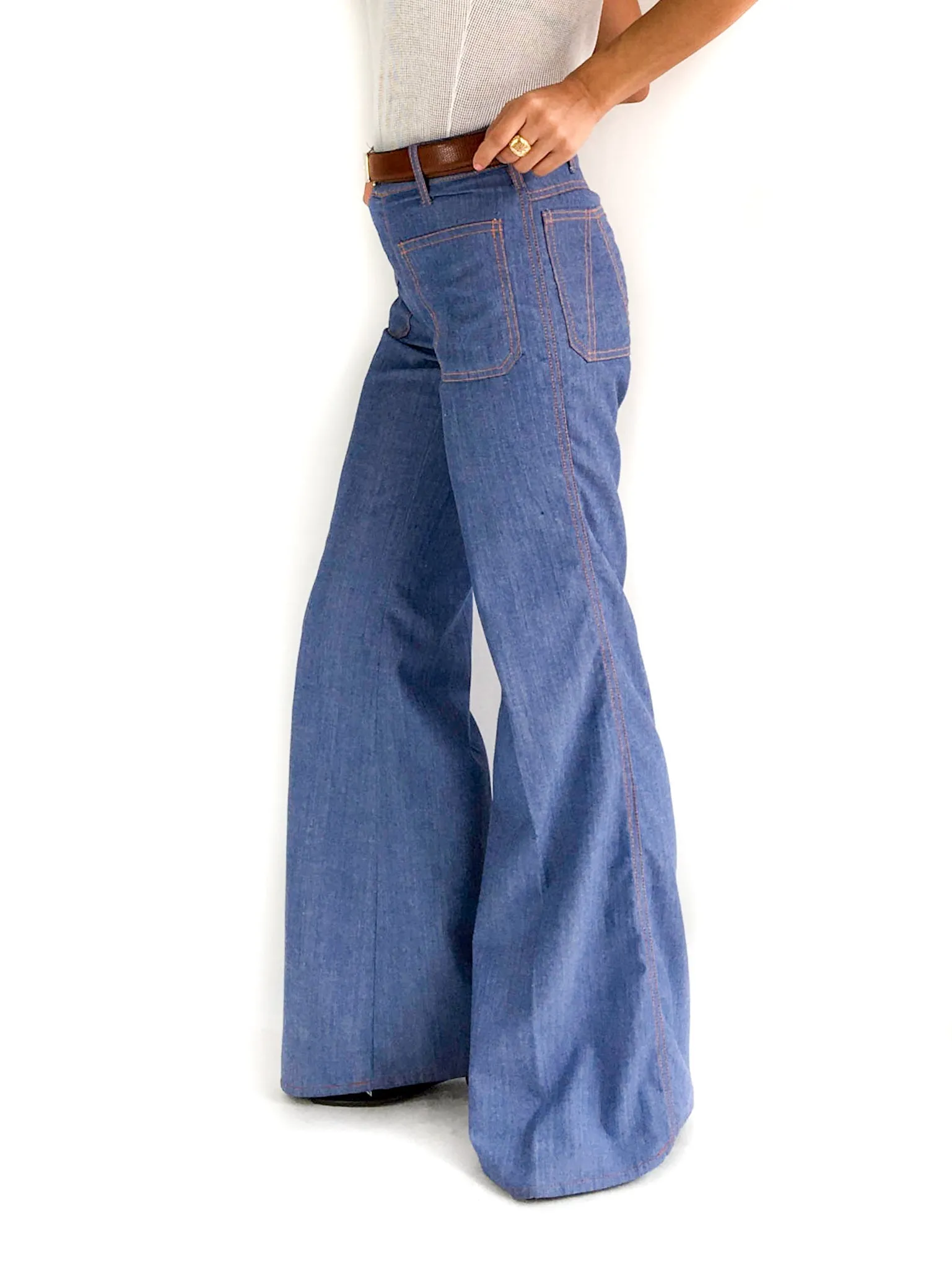 70s vintage flare pants, denim-like effect, size S (FR 36, UK 8, USA 4)