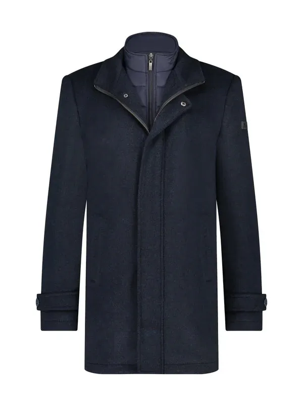 A Fish Named Fred - Funnel Neck Overcoat - Navy