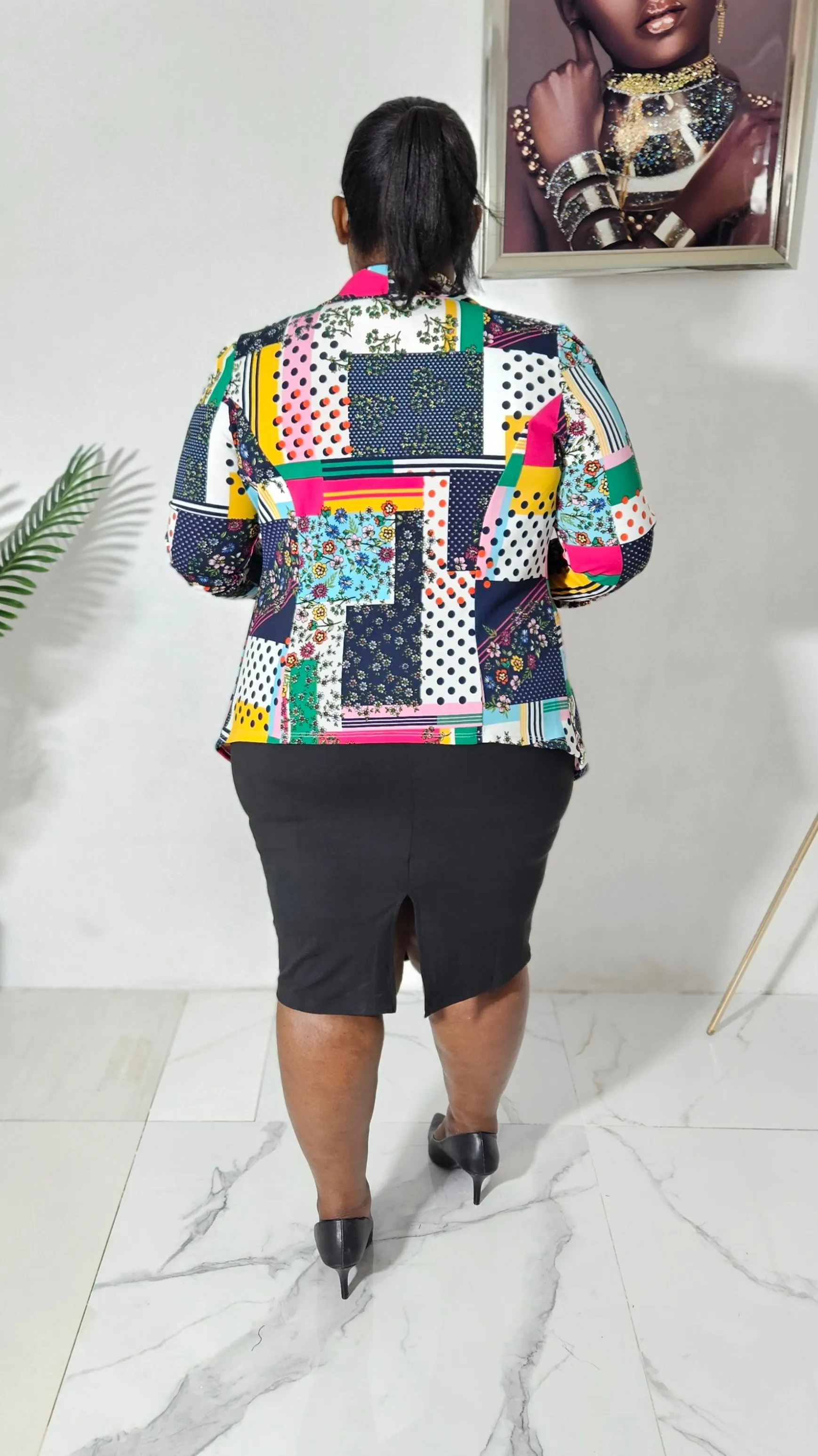 Abstract Multi-color Open Blazer