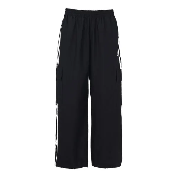 adidas originals 3-Stripes Cargo Woven Breathable Running Sports Pants Black, black