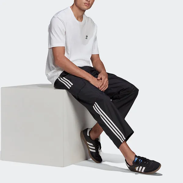 adidas originals 3-Stripes Cargo Woven Breathable Running Sports Pants Black, black