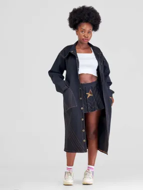 Afristar By Joyleen Long Jacket Coat & Pleated Shirt - Black