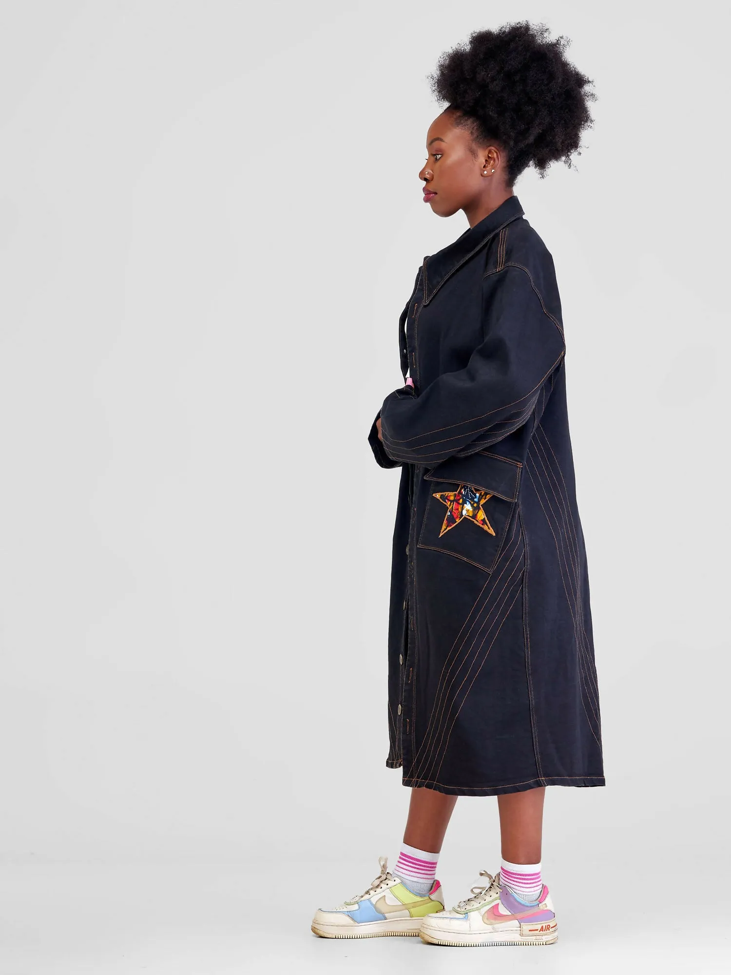 Afristar By Joyleen Long Jacket Coat & Pleated Shirt - Black