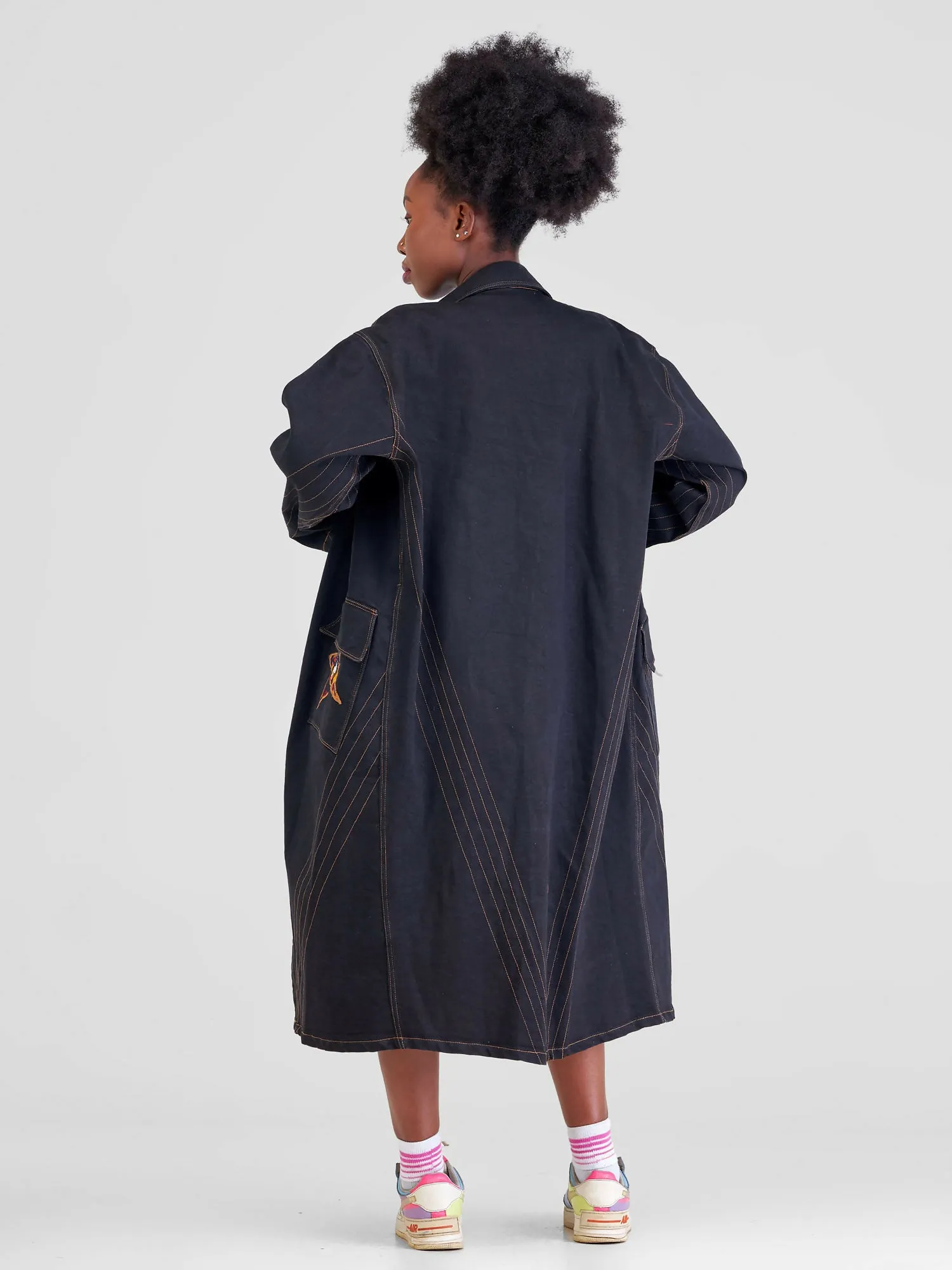 Afristar By Joyleen Long Jacket Coat & Pleated Shirt - Black