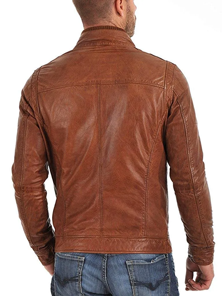Alter Genuine Real Leather Jacket Men Brown Biker Motorcycle