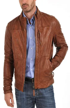 Alter Genuine Real Leather Jacket Men Brown Biker Motorcycle