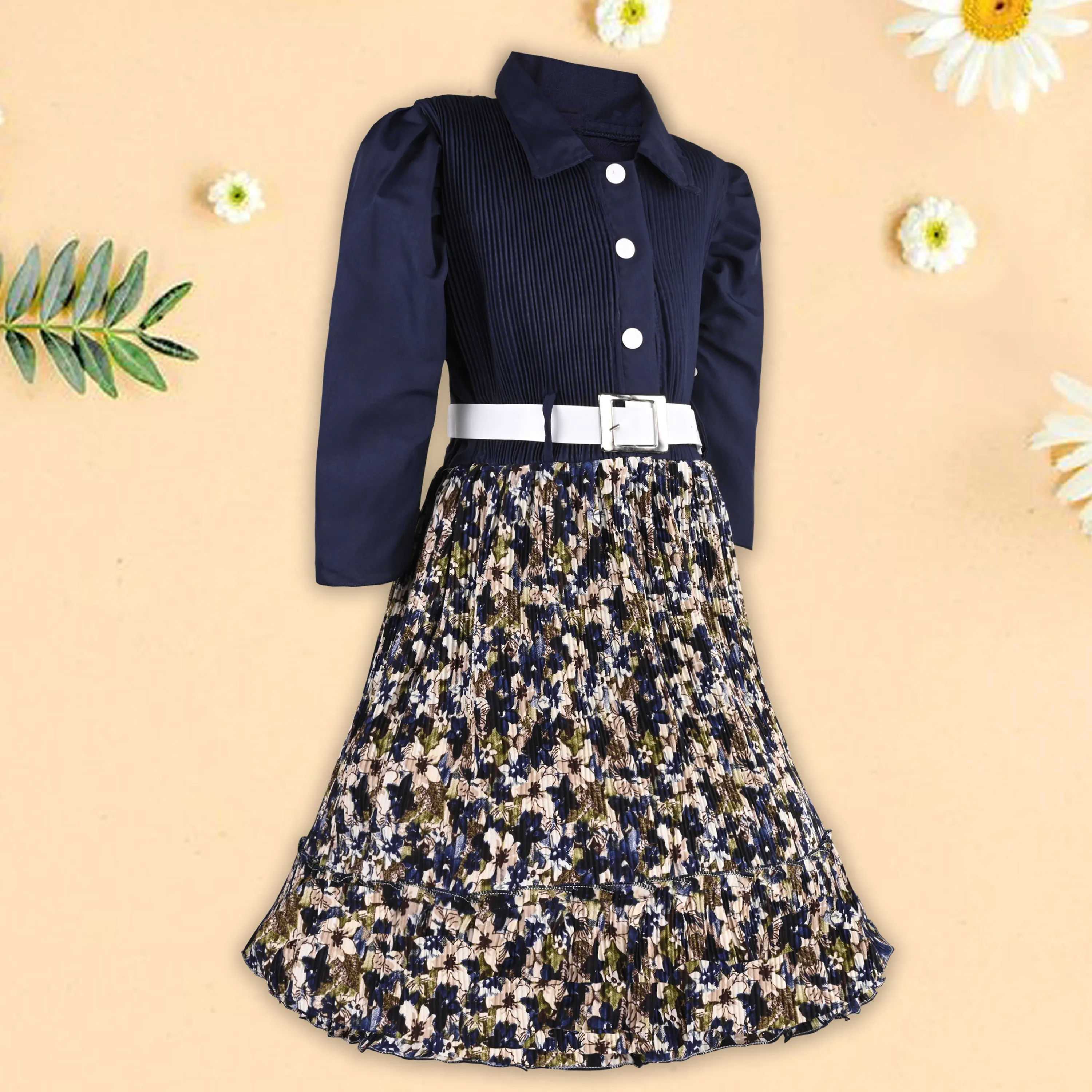 Baby Girls Floral Pleated Skirt/Full Sleeve