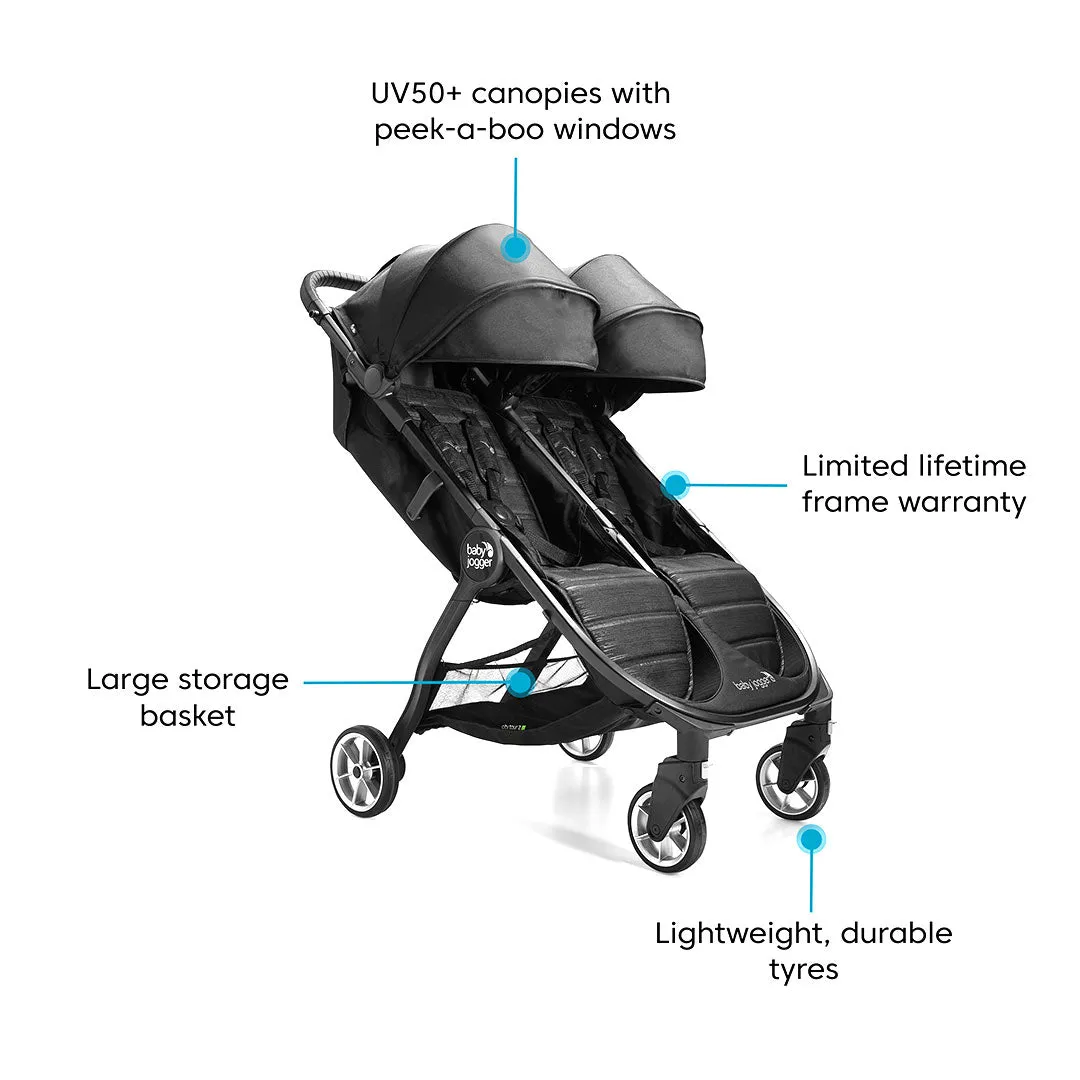 Baby Jogger City Tour 2 Double Pushchair   Carrycot Bundle - Pitch Black