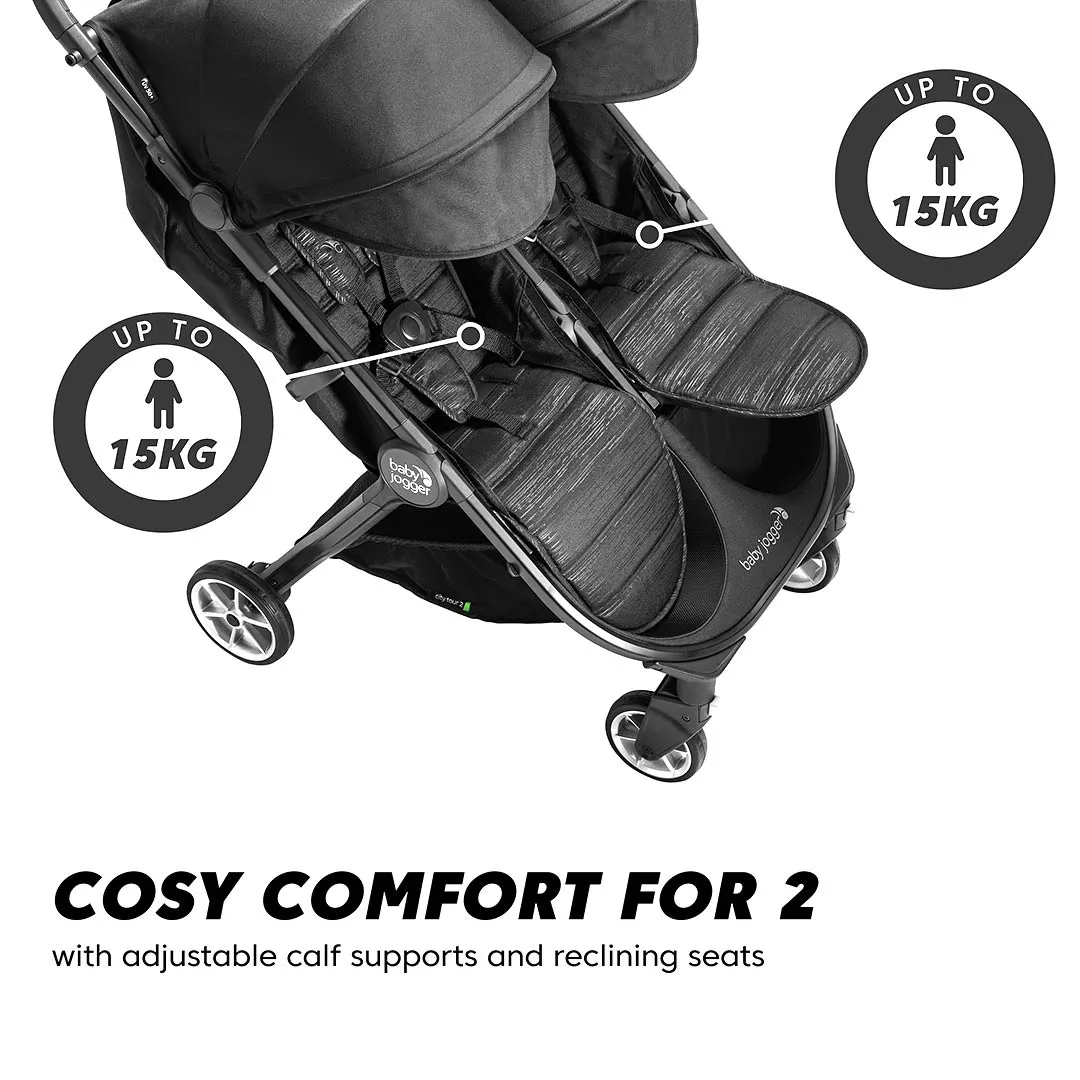 Baby Jogger City Tour 2 Double Pushchair   Carrycot Bundle - Pitch Black