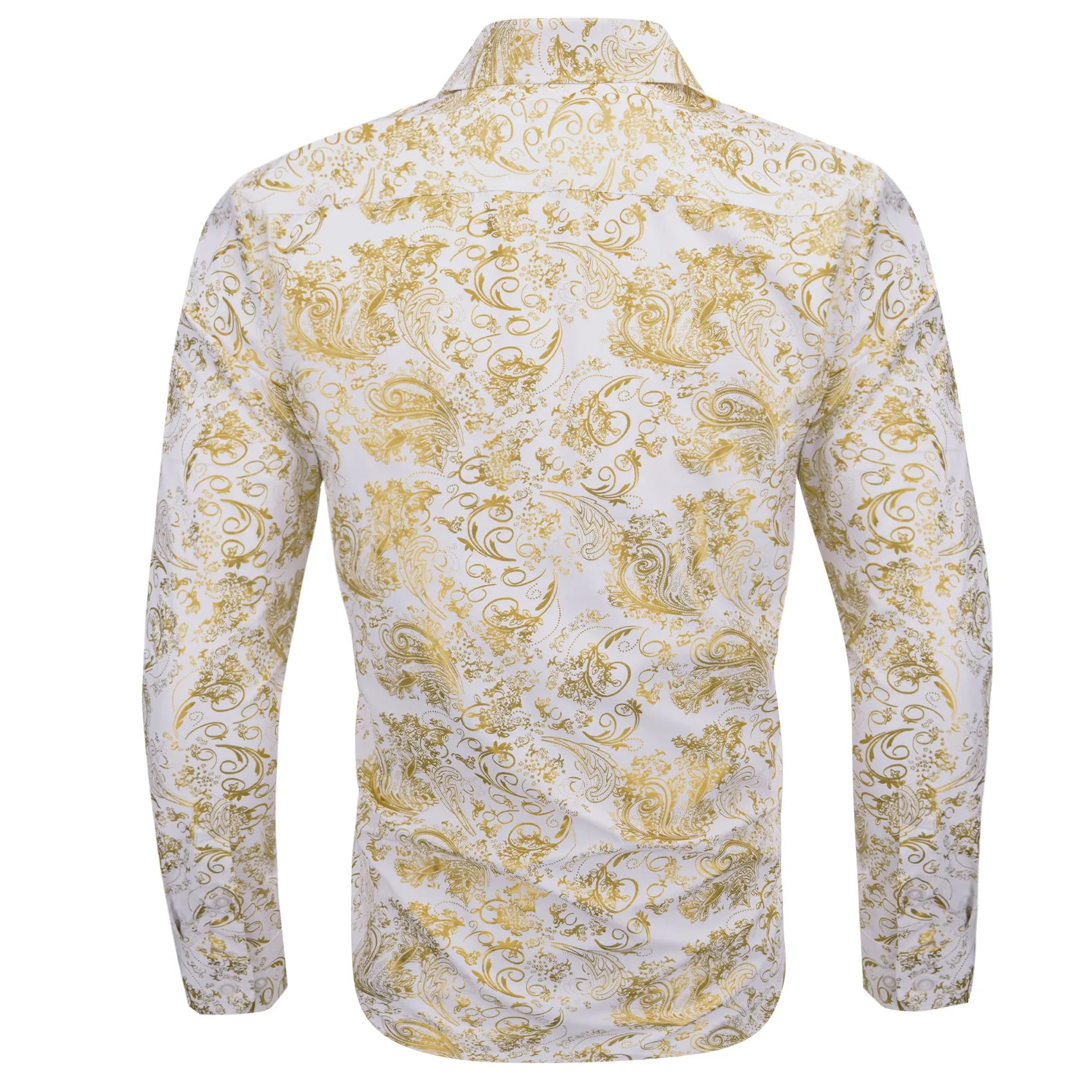 Barry Wang Button Down Shirt White Gold Paisley Silk Shirt for Mens