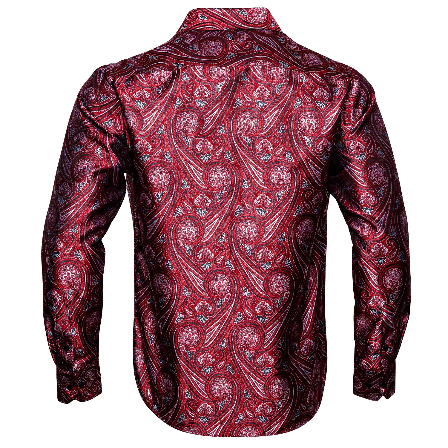 Barry Wang Fashionable Red Paisley Silk Long Sleeve Men's Dress Shirt