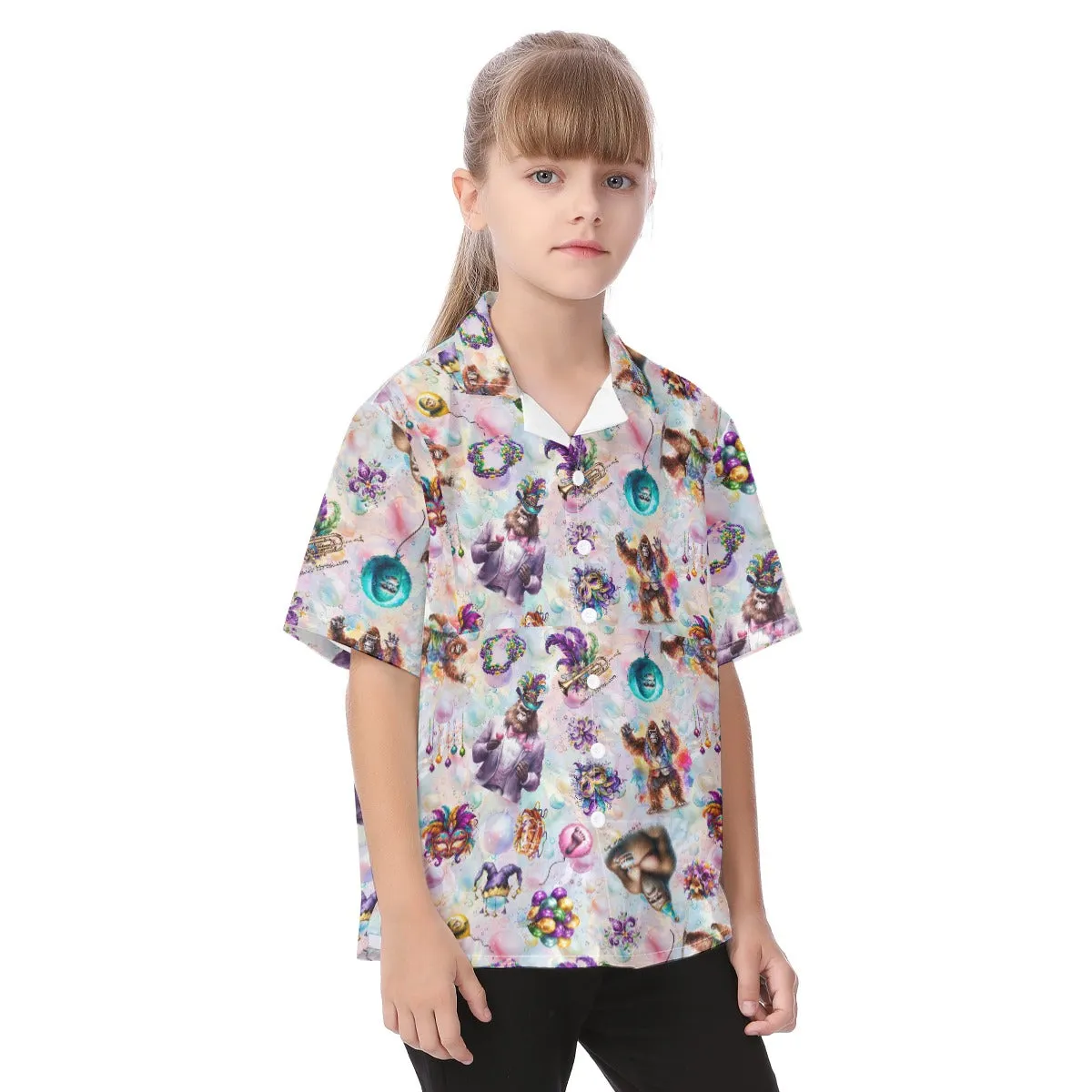 Bigfoot Mardi Gras, Kid's Hawaiian Vacation Shirt