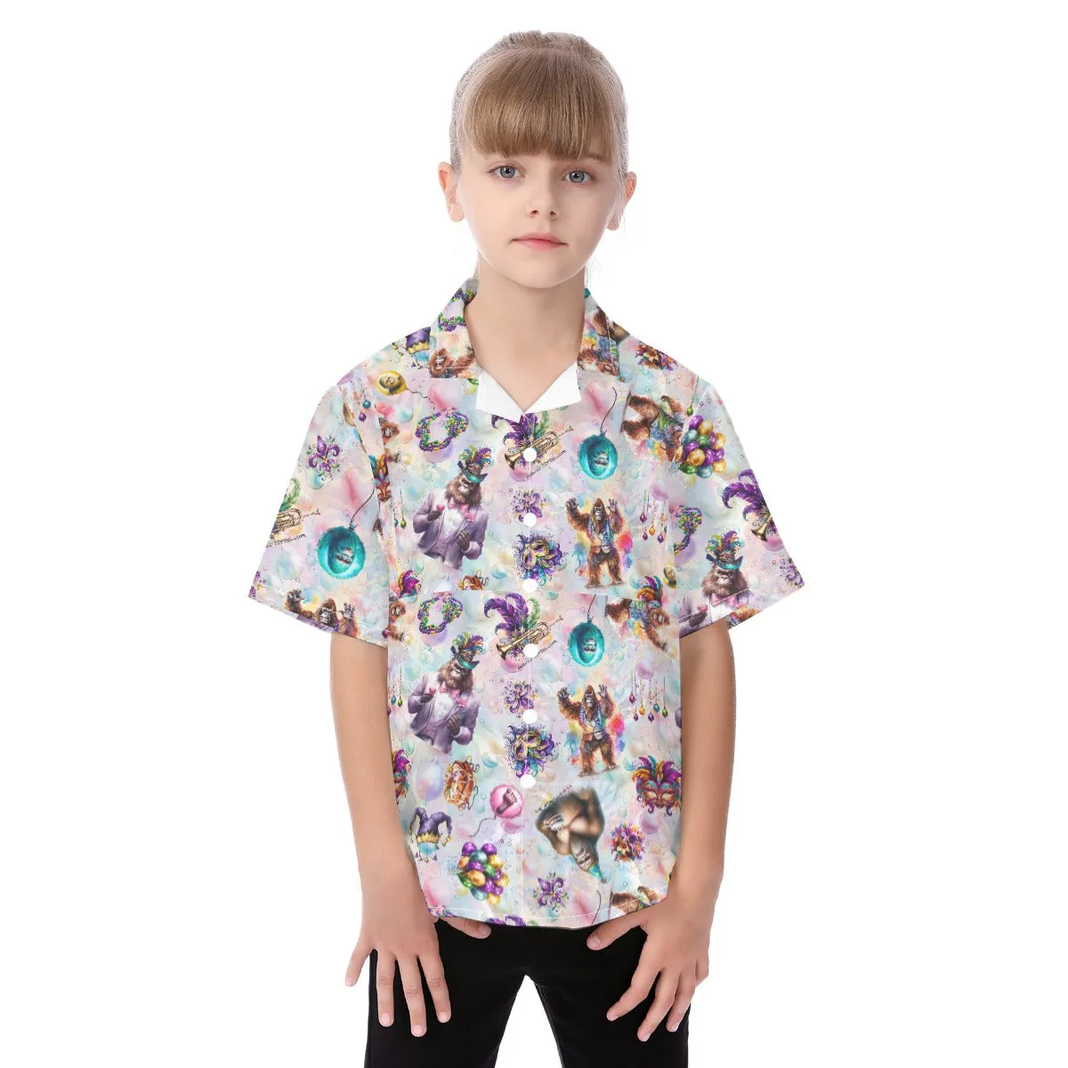 Bigfoot Mardi Gras, Kid's Hawaiian Vacation Shirt