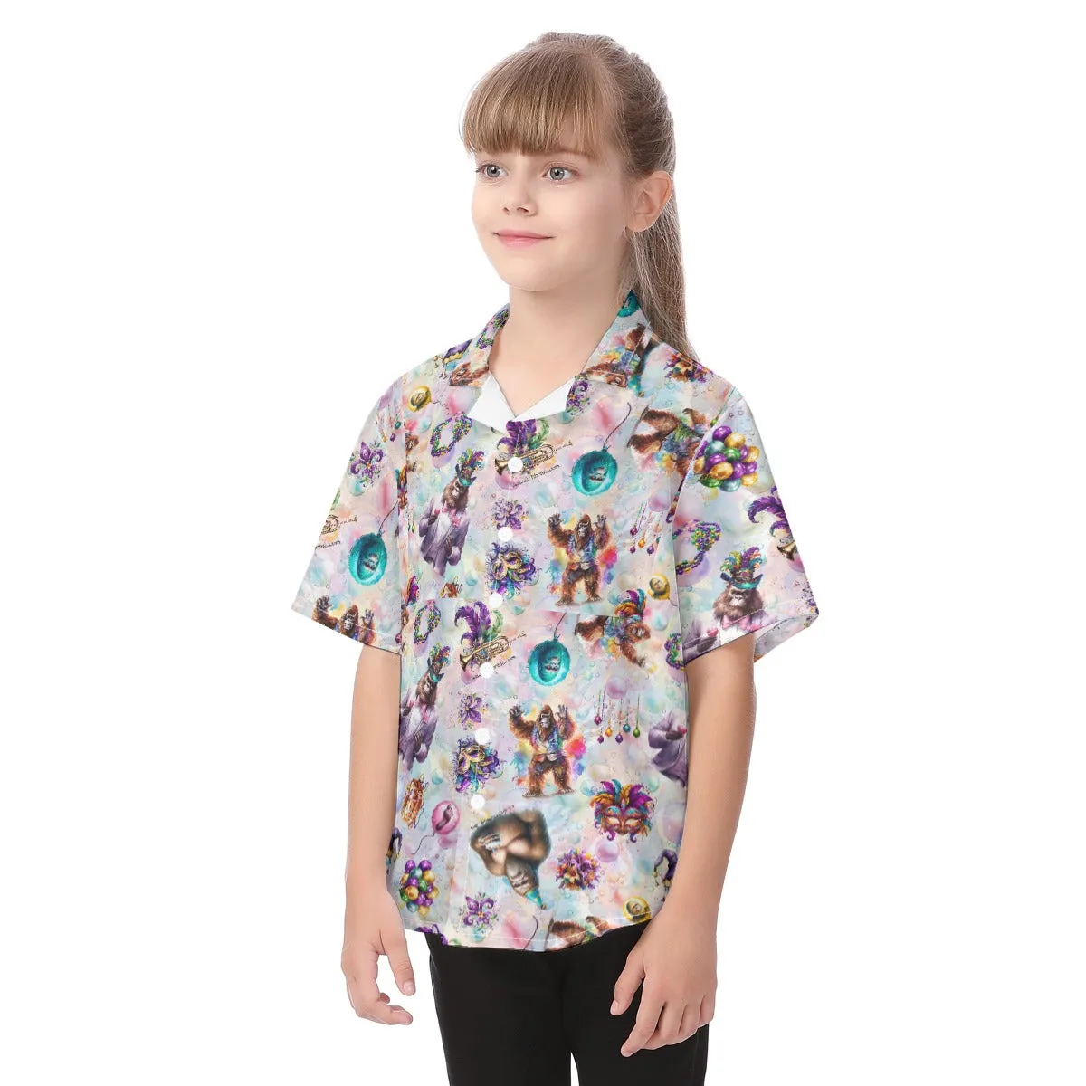 Bigfoot Mardi Gras, Kid's Hawaiian Vacation Shirt
