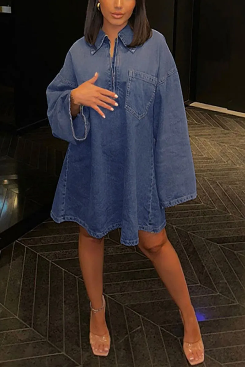 BL0264 Denim Oversized Short Dress