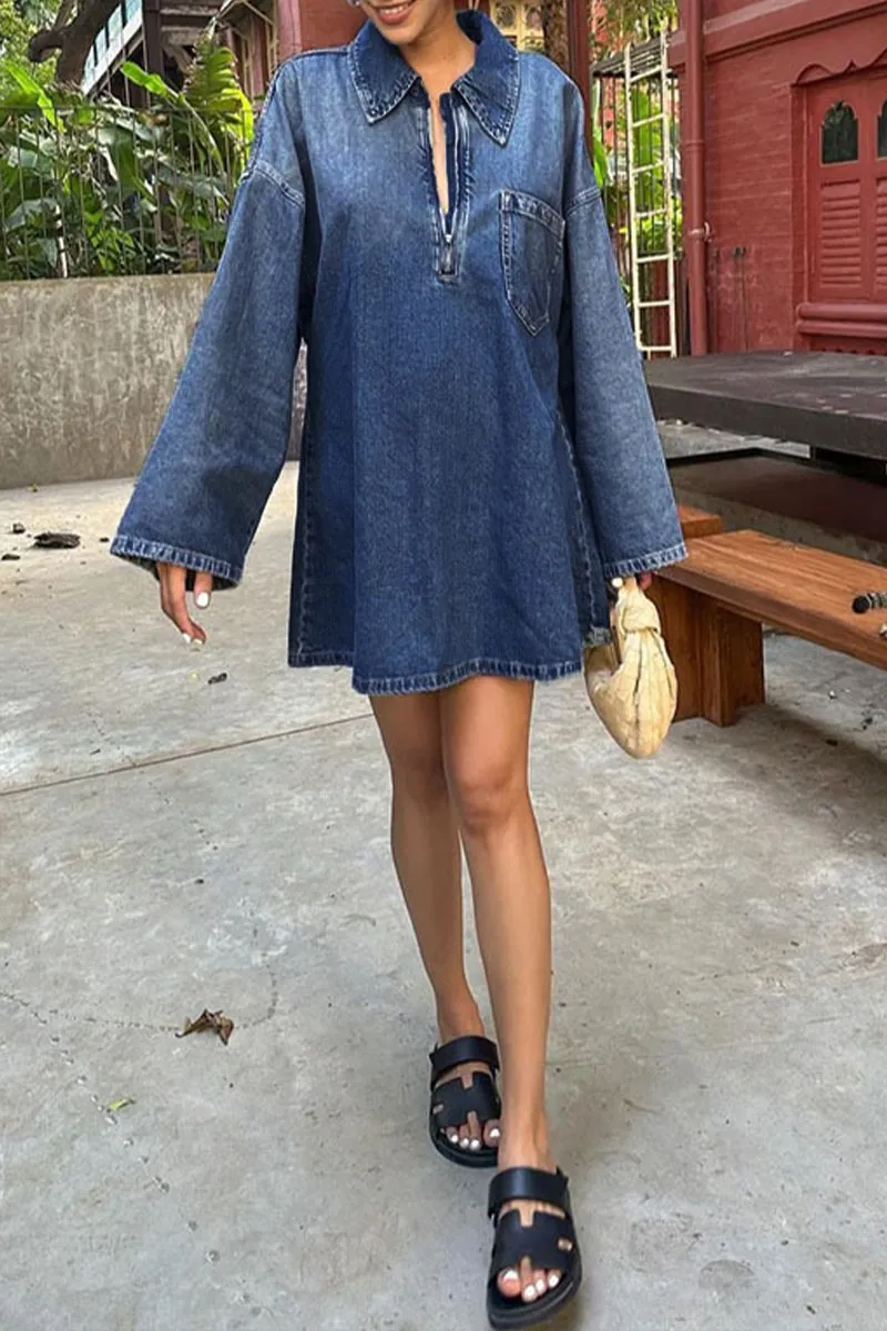 BL0264 Denim Oversized Short Dress