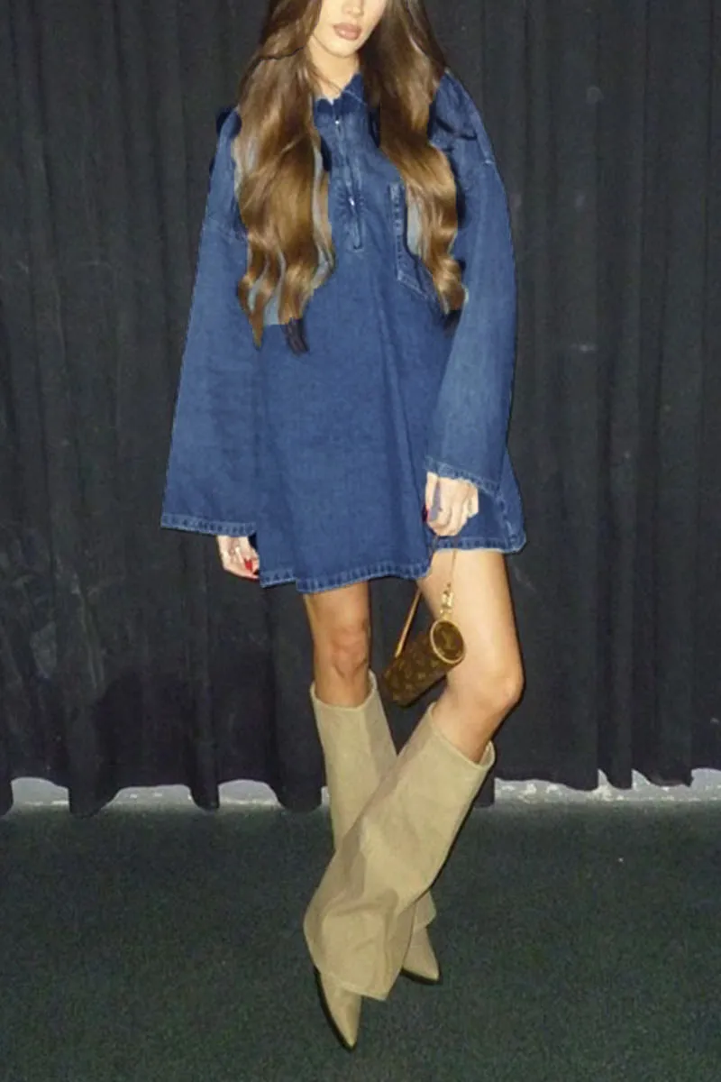 BL0264 Denim Oversized Short Dress