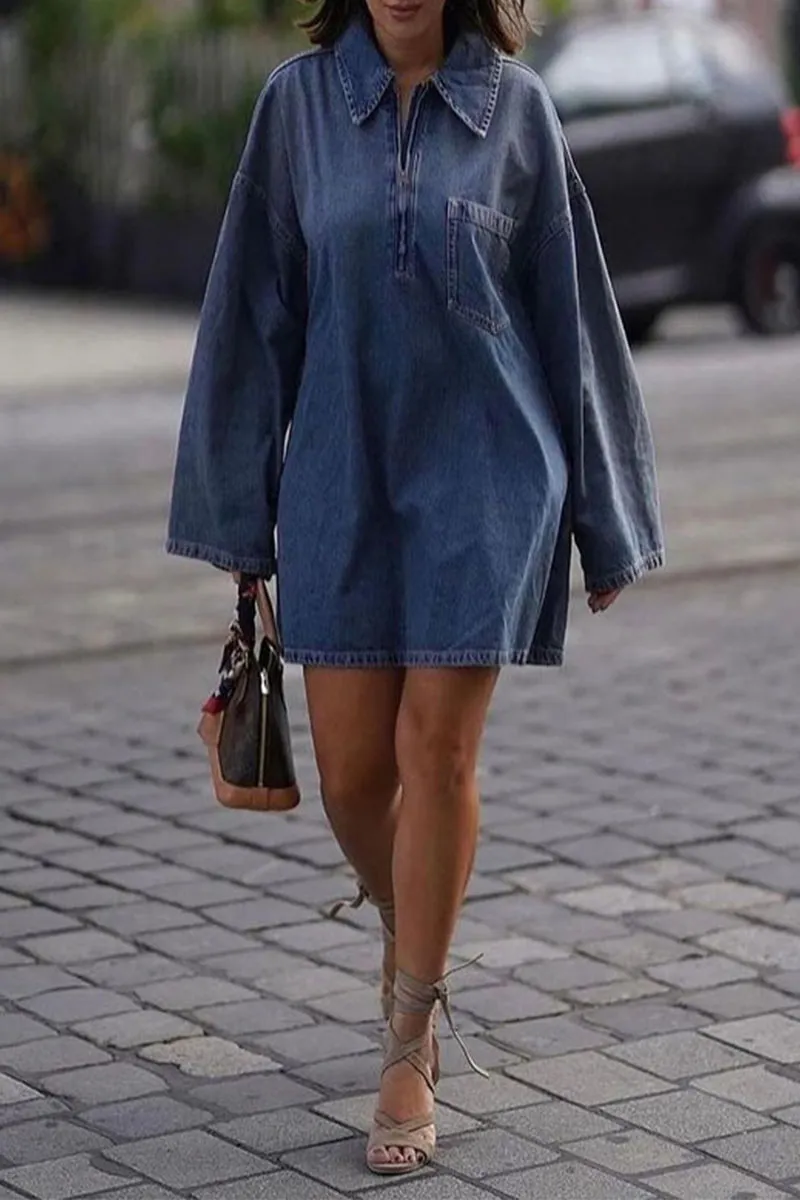 BL0264 Denim Oversized Short Dress