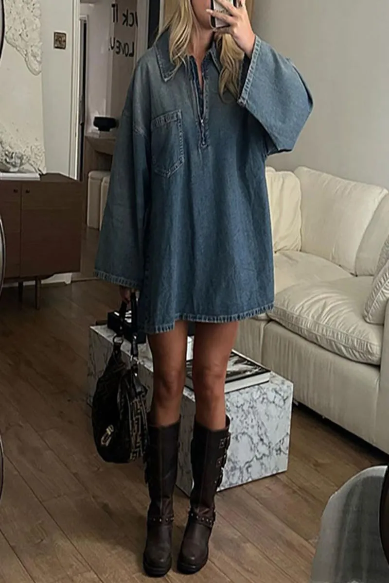 BL0264 Denim Oversized Short Dress