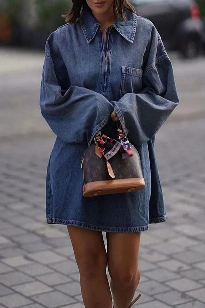 BL0264 Denim Oversized Short Dress