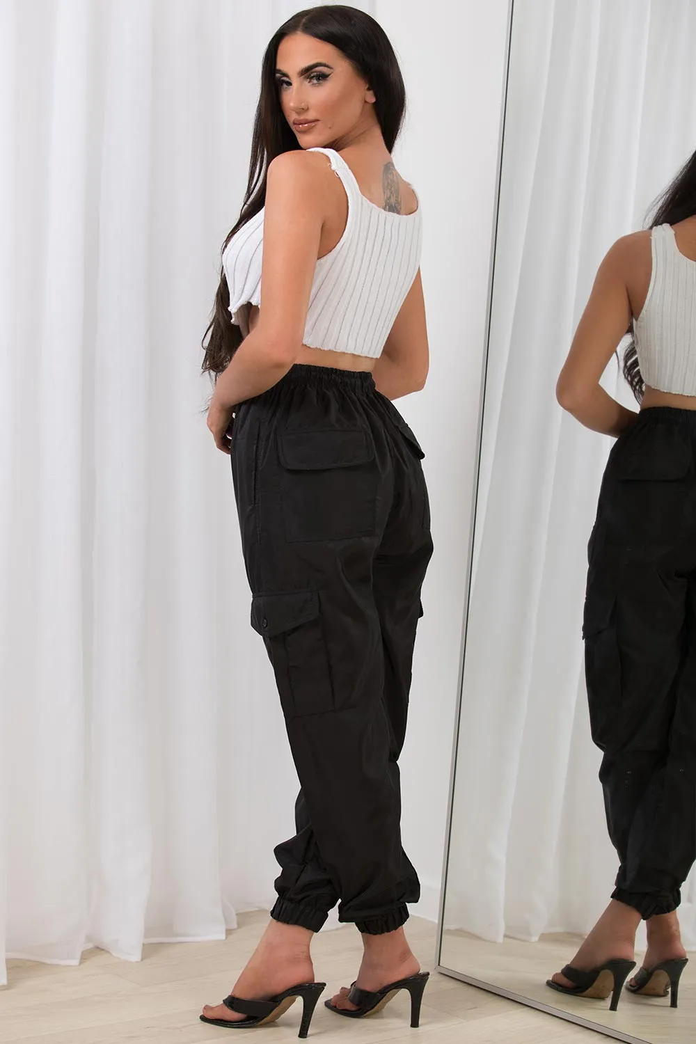 Black Cargo Pants With Side Pocket Detail