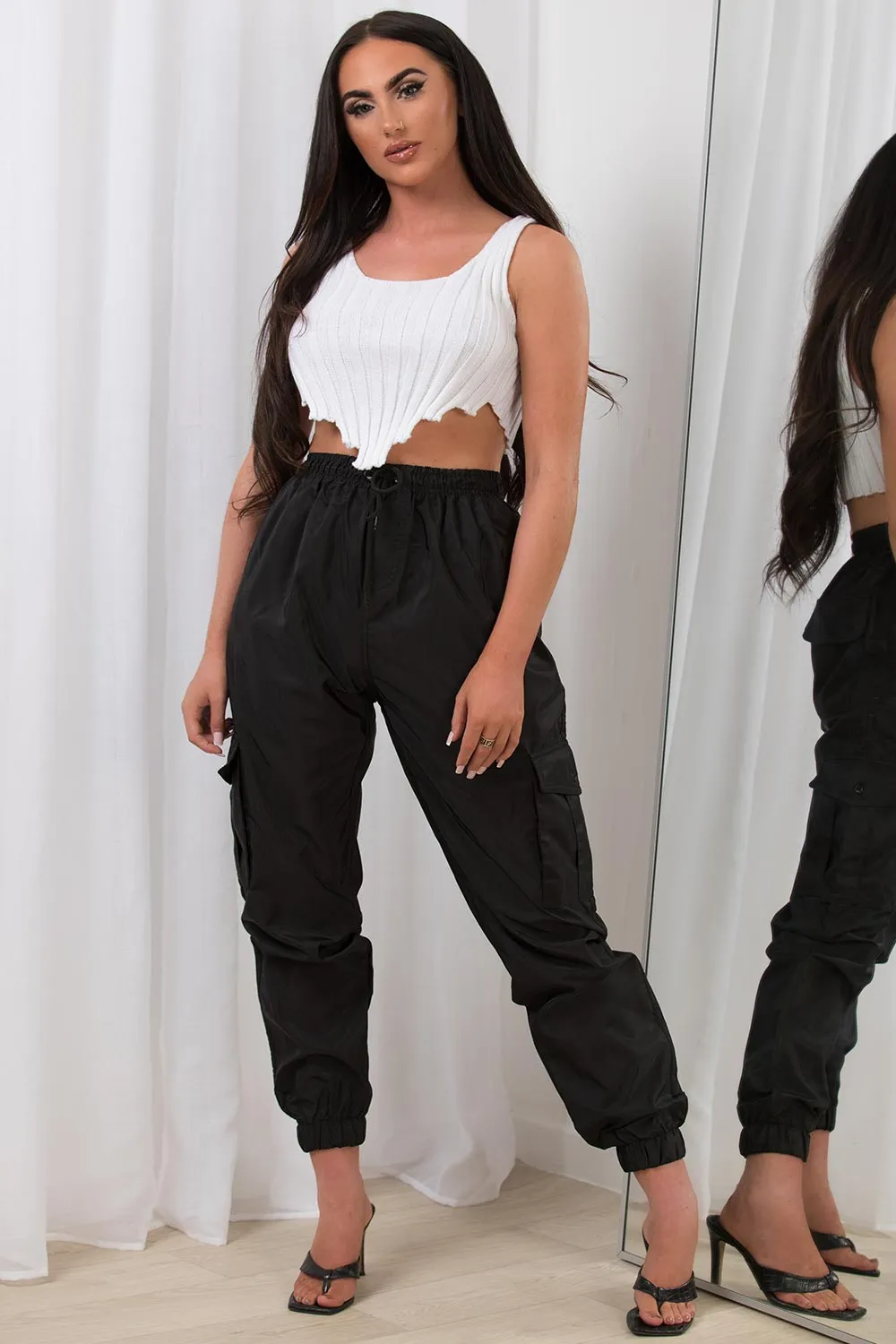Black Cargo Pants With Side Pocket Detail