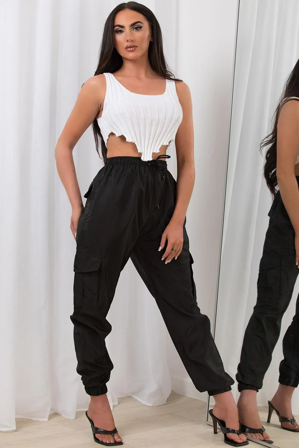 Black Cargo Pants With Side Pocket Detail