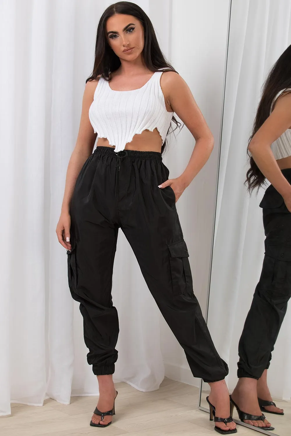 Black Cargo Pants With Side Pocket Detail