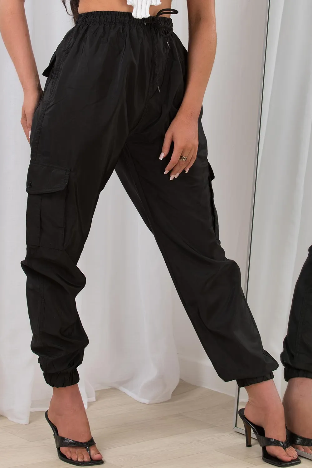 Black Cargo Pants With Side Pocket Detail