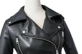 Black Faux Leather Zipper Jackets
