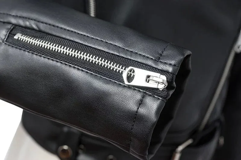 Black Faux Leather Zipper Jackets