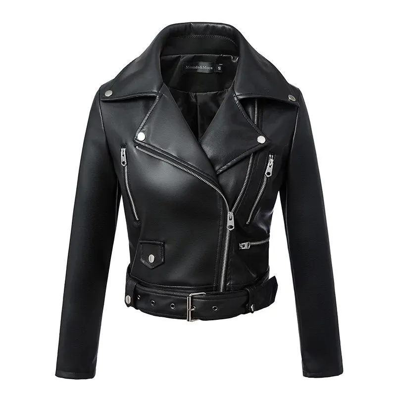 Black Faux Leather Zipper Jackets