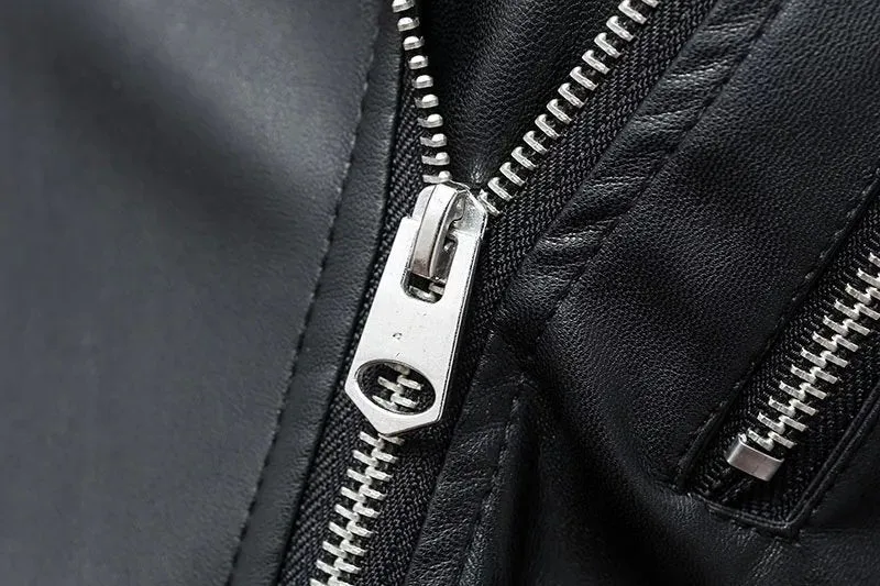Black Faux Leather Zipper Jackets