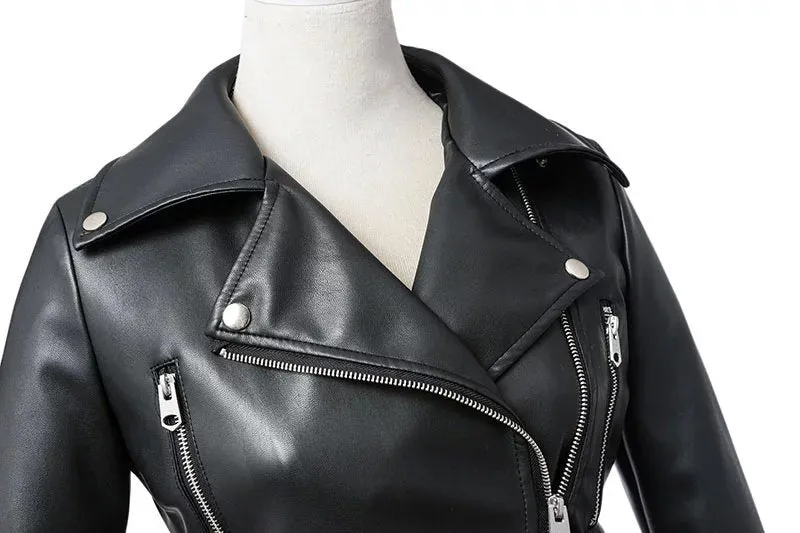 Black Faux Leather Zipper Jackets