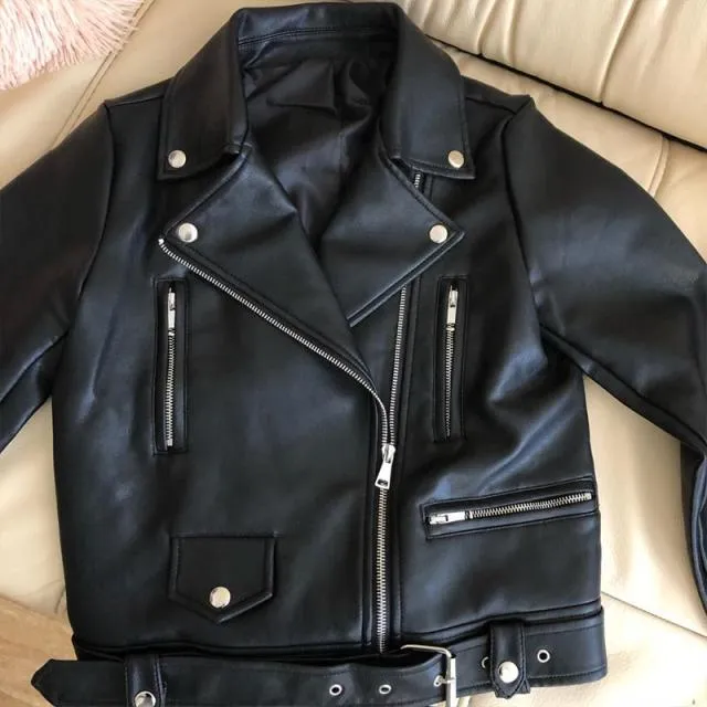 Black Faux Leather Zipper Jackets