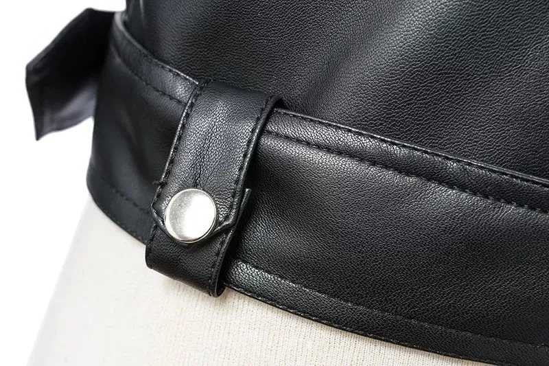 Black Faux Leather Zipper Jackets
