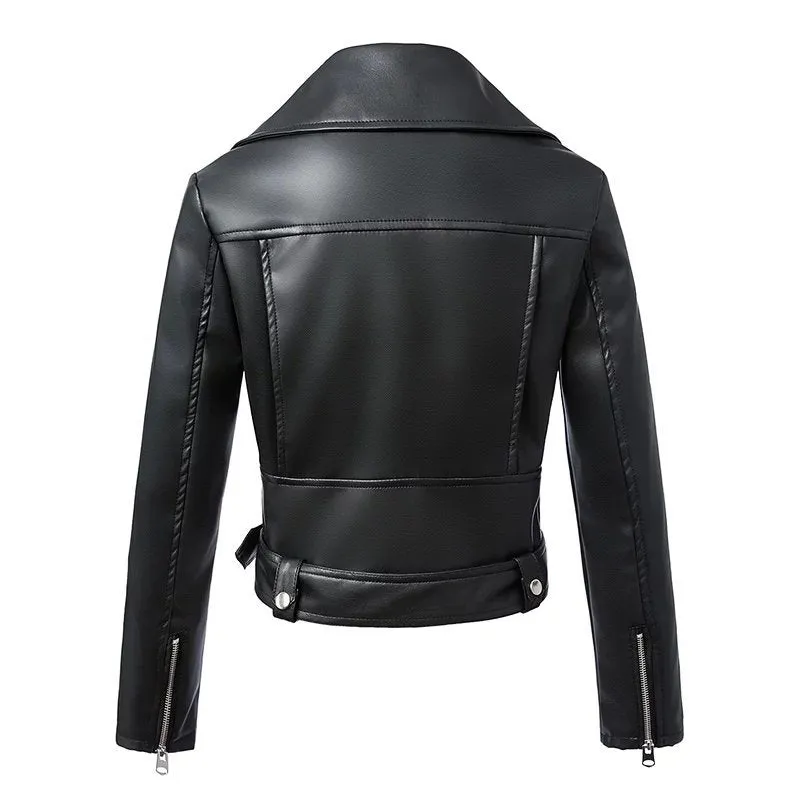 Black Faux Leather Zipper Jackets