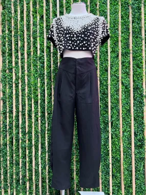 Black High Waist Textured Pants