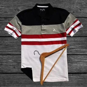 Black Melange White with Red Stripe Polo T-Shirt