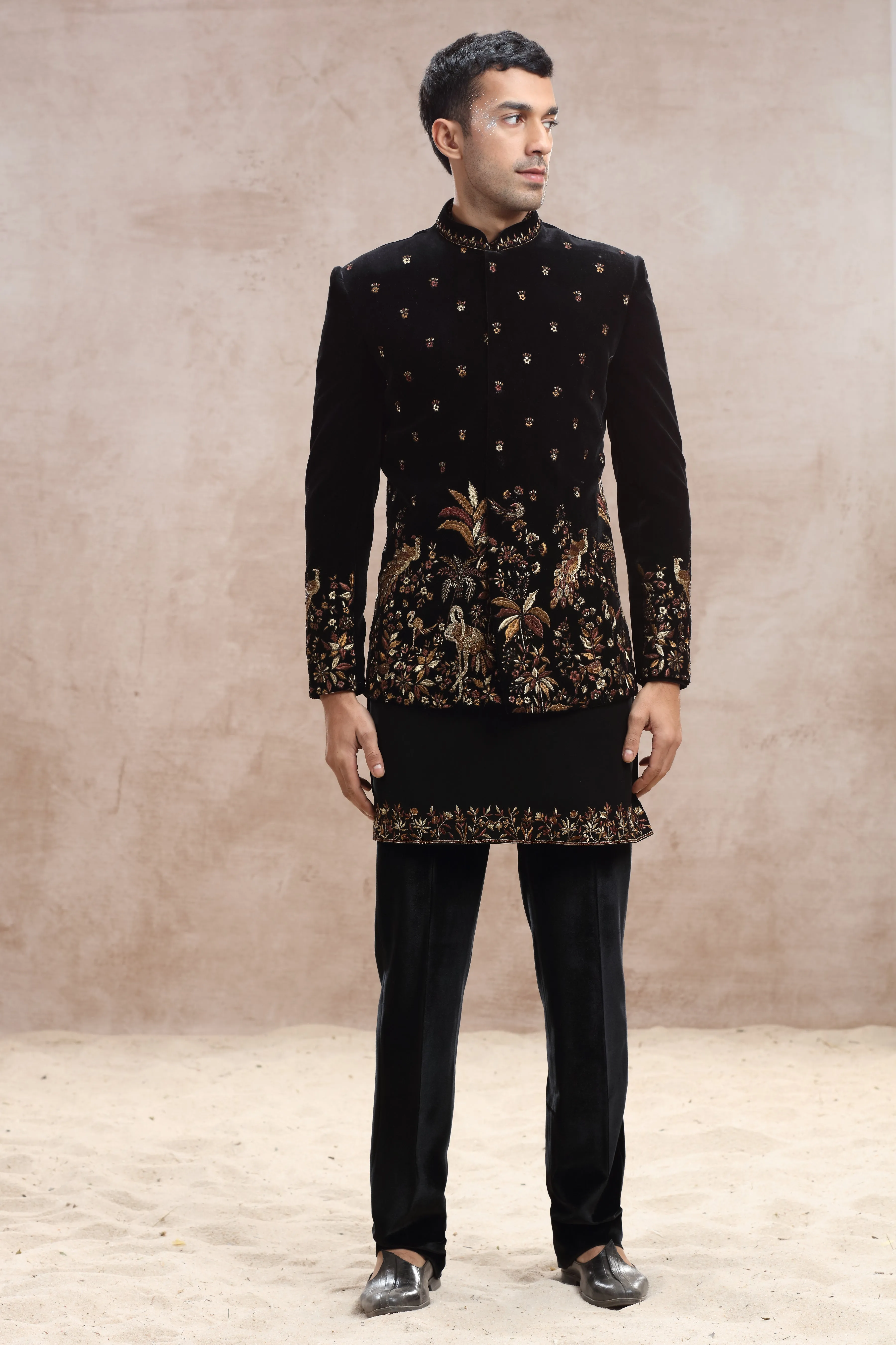 Black Silk Indo Western with Kasab Thread Work
