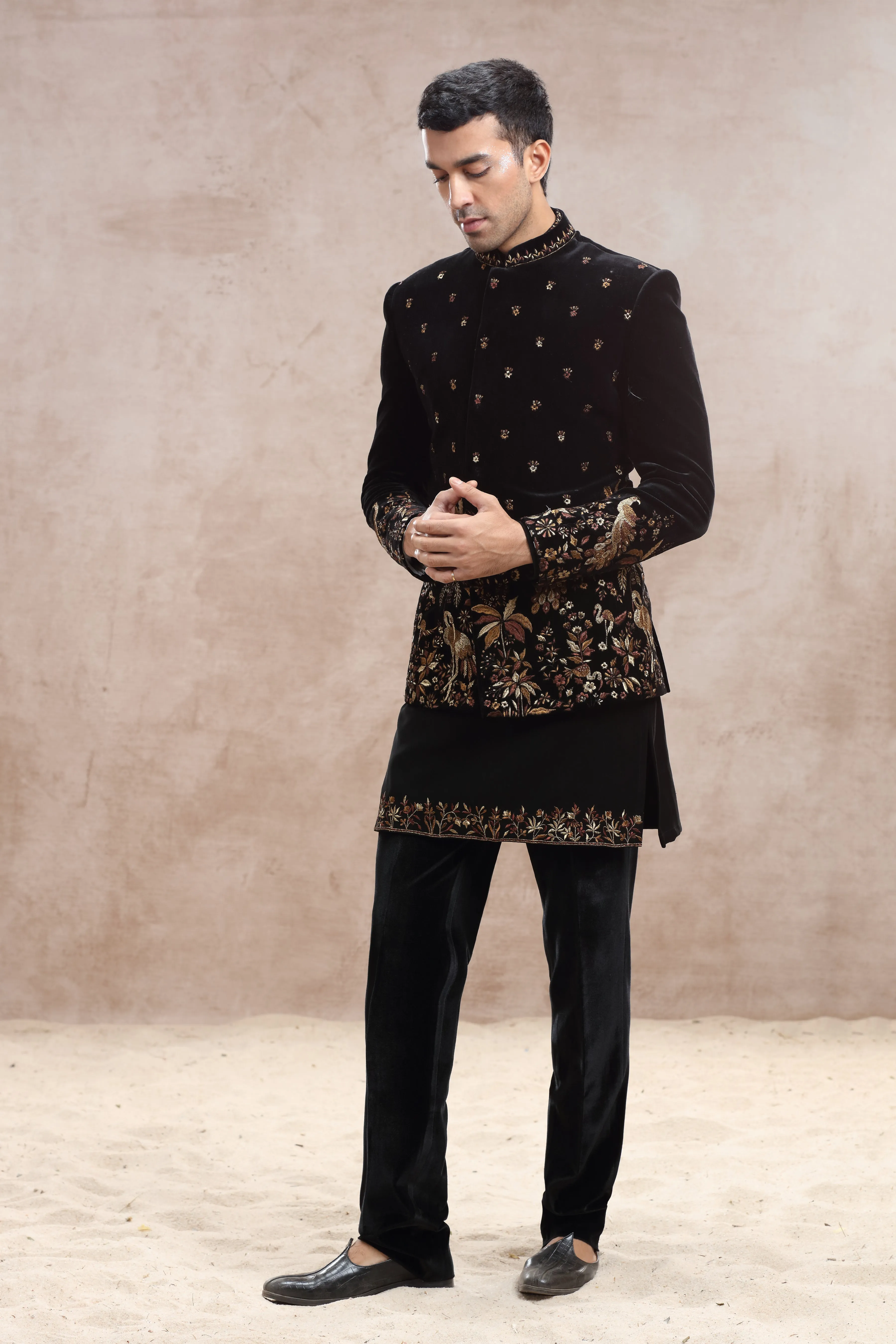 Black Silk Indo Western with Kasab Thread Work