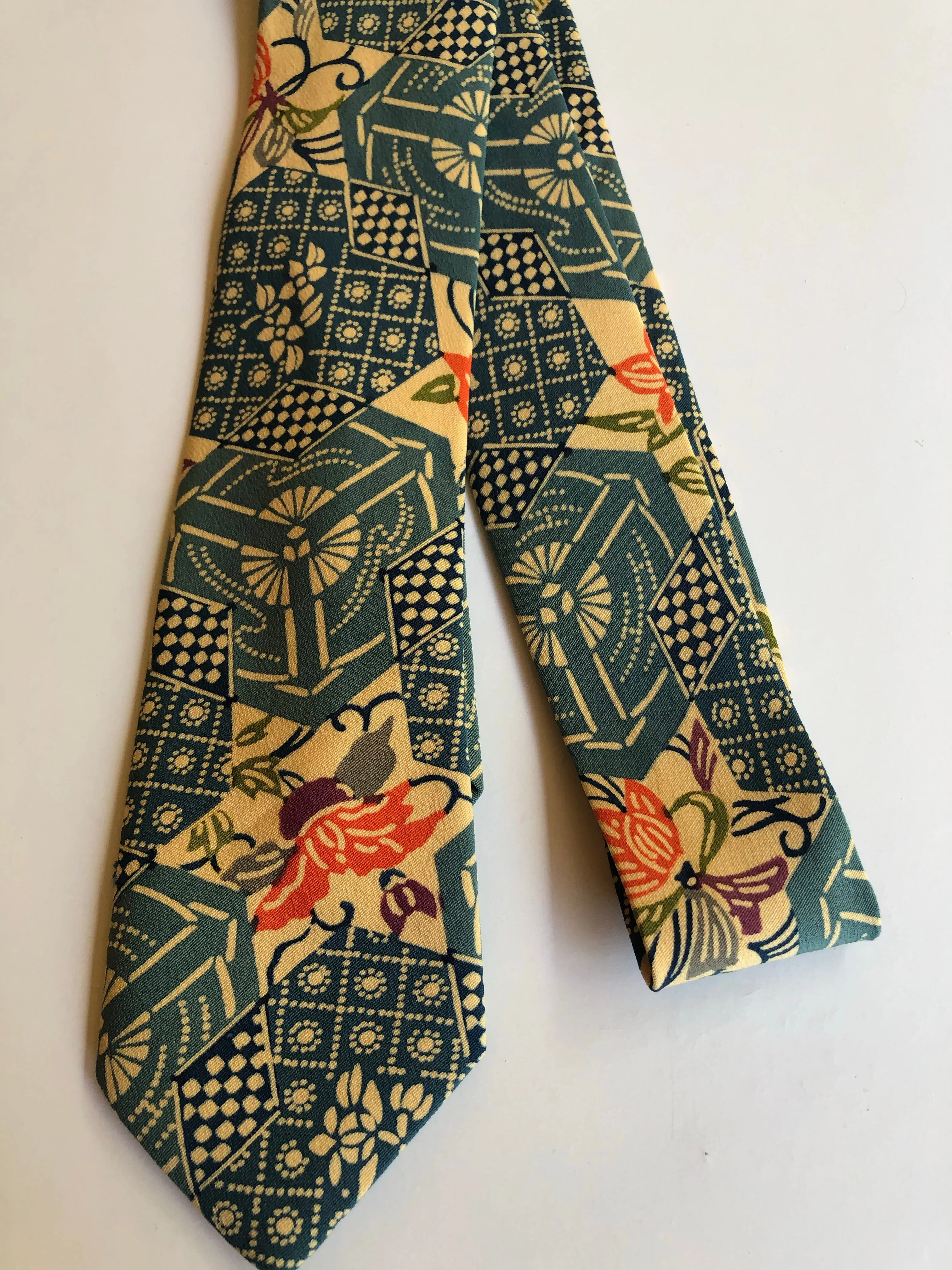 Blue Kikko and Floral Neck Tie