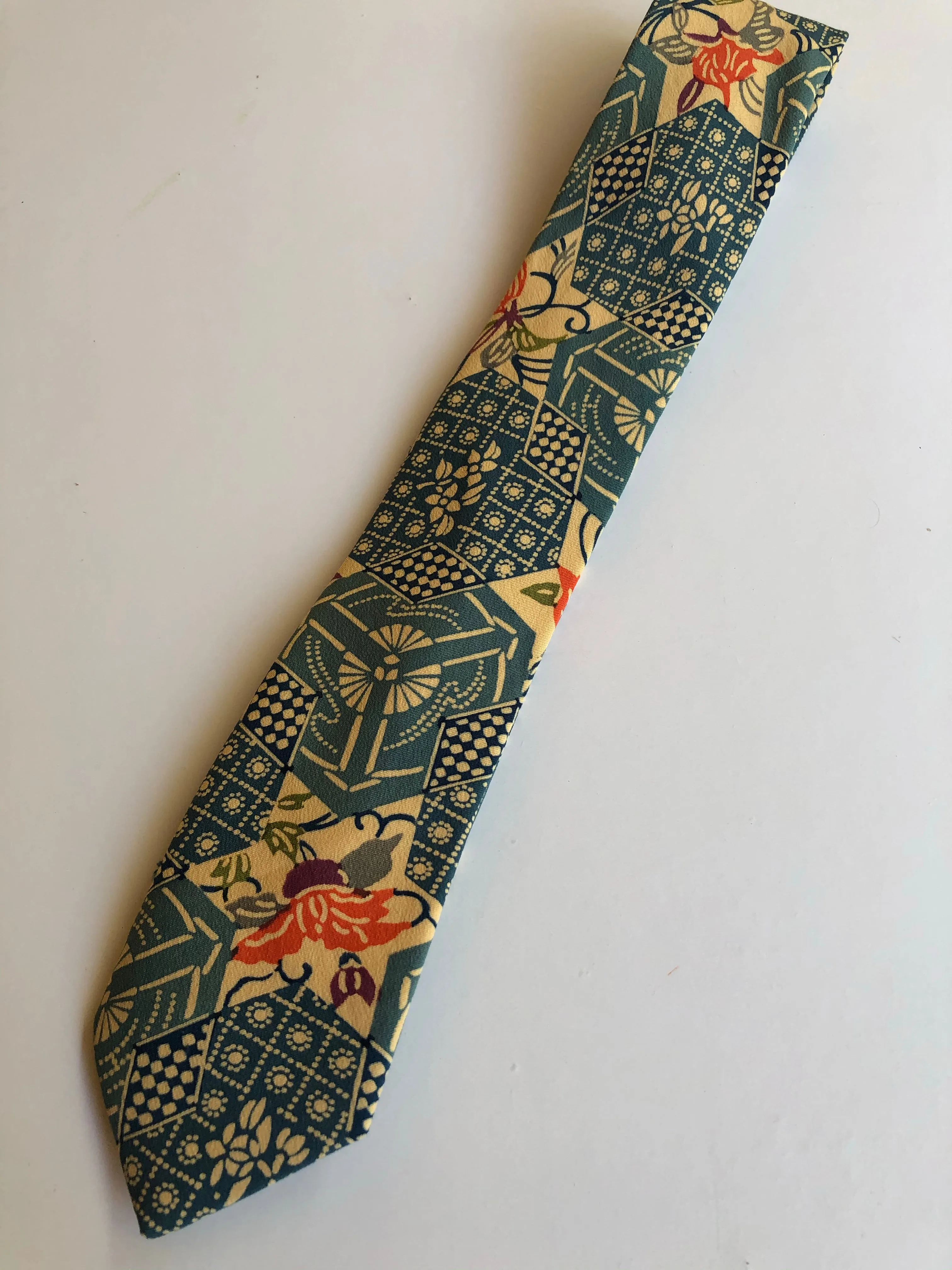 Blue Kikko and Floral Neck Tie
